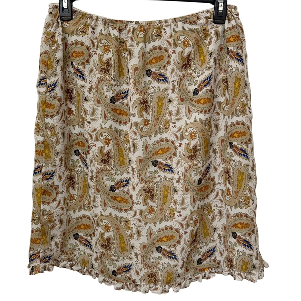 Kathy Ireland Paisley Ruffle Hem Skirt Wms XL Beige Brown Boho Cottagecore Y2K